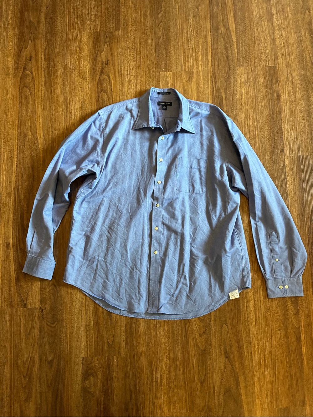 Lands' End Original Oxford Men’s Dress Shirt XL 17-17.5 34/35 Blue Solid